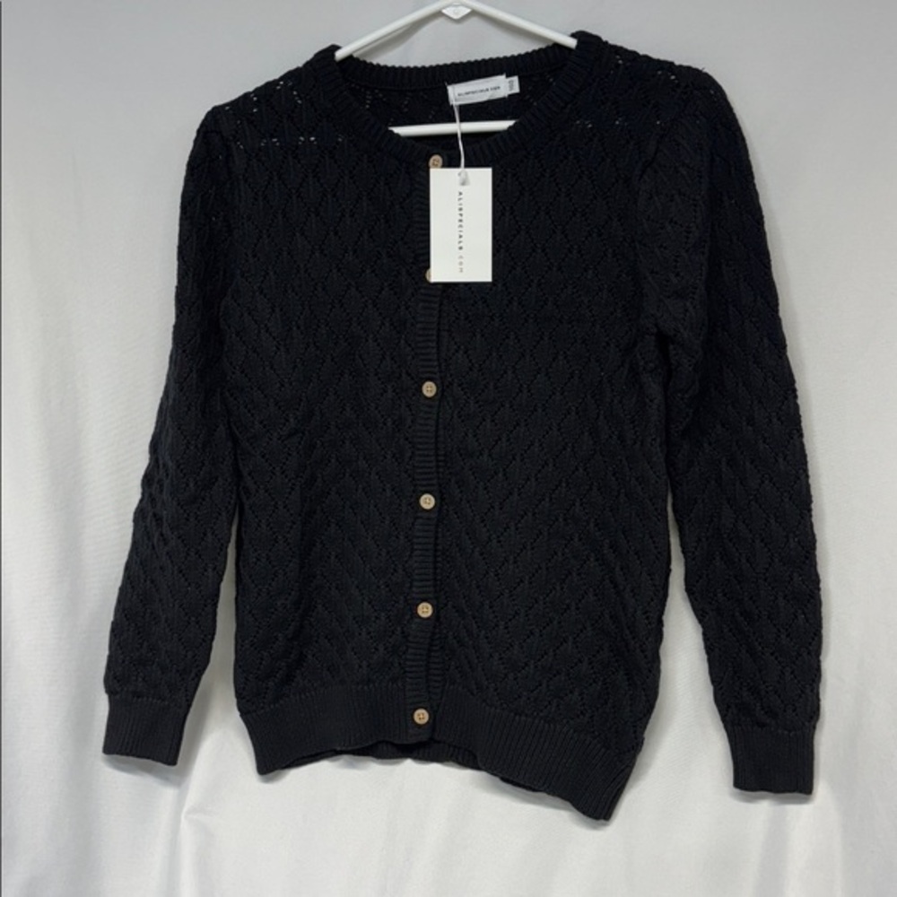 Ali  Black diamond  Knit long sleeve full button up 100% cotton sweater Cardigan